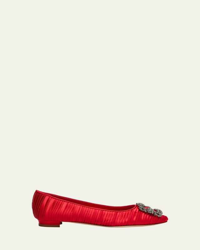 Hangisi Pleated Satin Buckle Ballerina Flats
